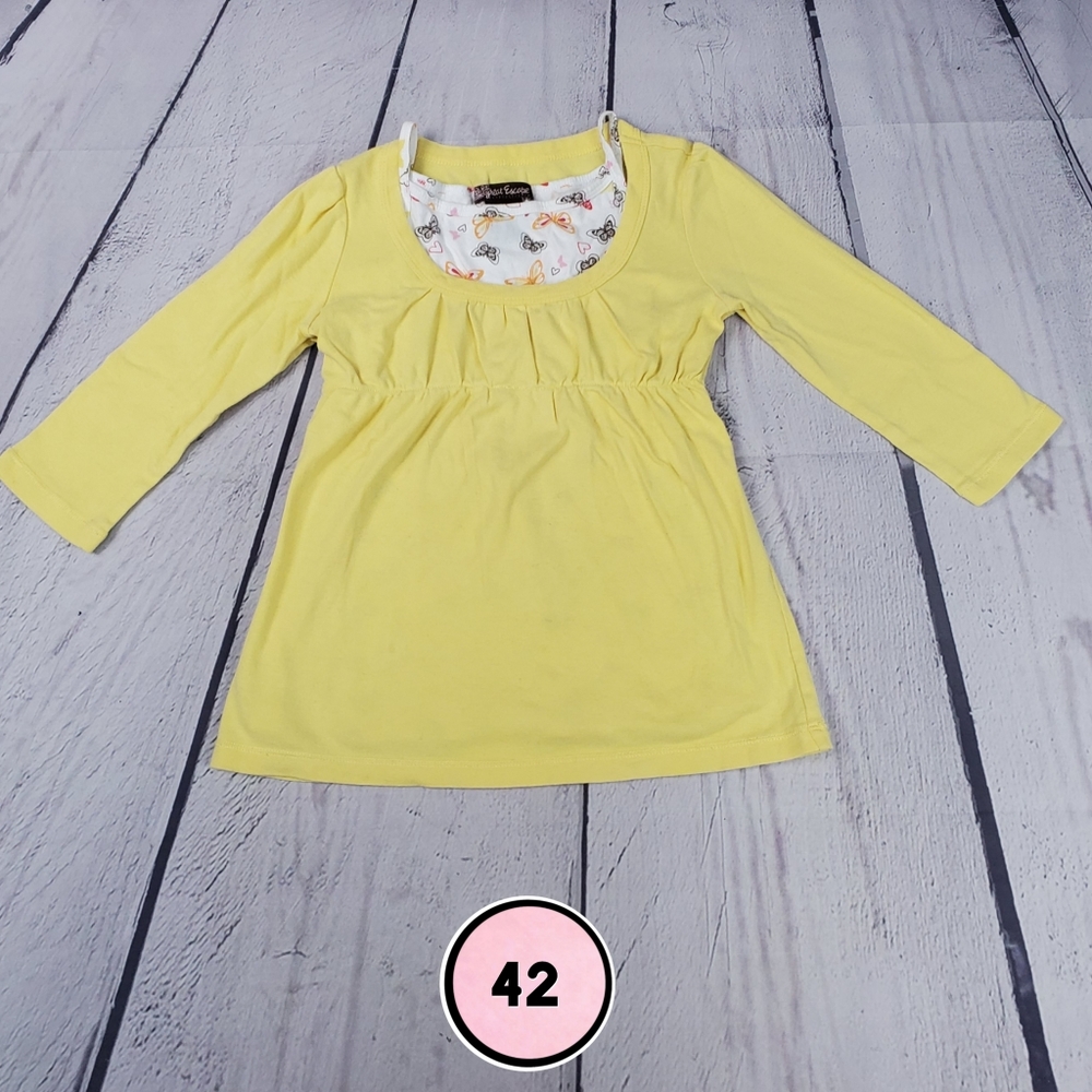 Great Escape Kids Small Yellow Dual Layer Dress | Butterfly Print Cute Dress
